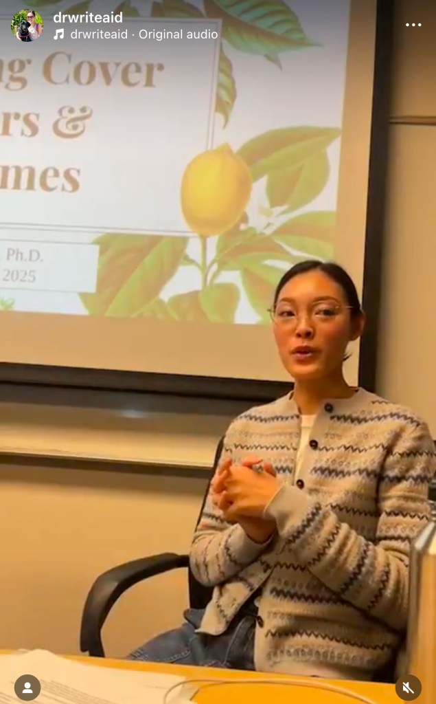 Image of Instagram livestream of Doreen's cover letter and resumes workshop as Dr. Write-Aid Consulting. 